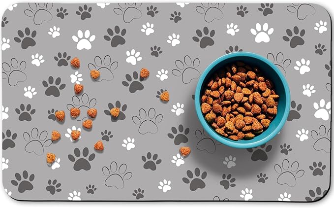 Dog Food Mat, Absorbent Water Bowl Mats Cat Pet Feeding Placemats Light Gray 12 by Zoeeya