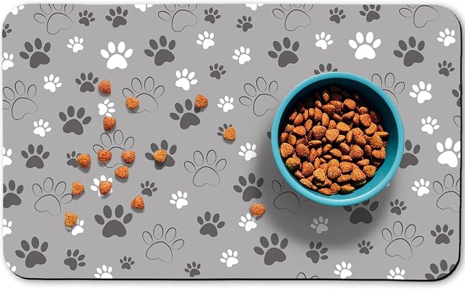 Dog Food Mat, Absorbent Water Bowl Mats Cat Pet Feeding Placemats Light Gray 17 by Zoeeya