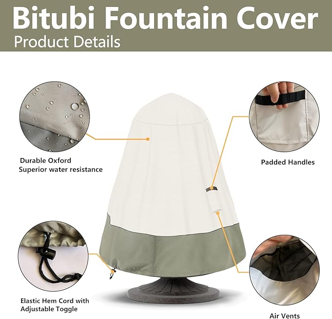 Bitubi Fountain Cover（36"x42"） 600D Oxford Cloth Garden Fountain Statue - Image 4