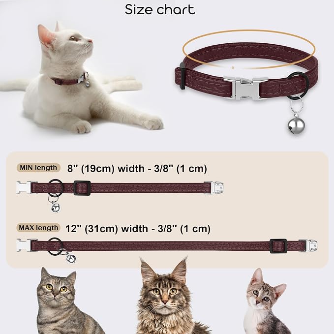 Leather Cat Collar with Buckle and Removable Bell - Image 3