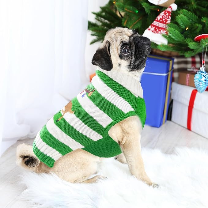Christmas Dog Sweaters Xmas Pet Outfits Striped Elk Costume Holiday Clothes - Image 6