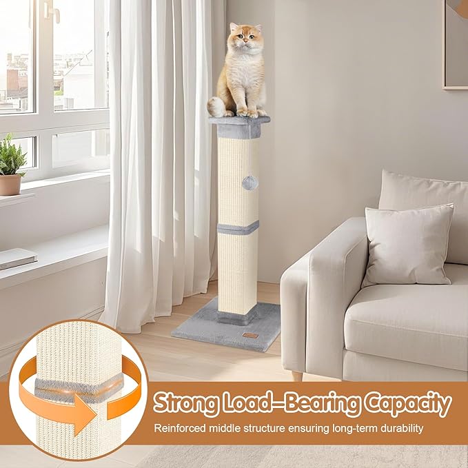 Cat Scratching Post 33 inch for Indoor Cats, High Cat Scratch Post Grey - Image 4