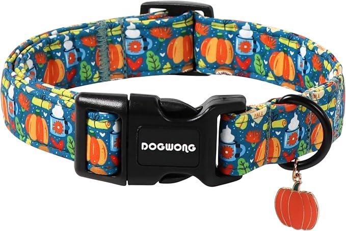 DOGWONG Fall Pumpkin Dog Collar, Fall Maple Leaf Dog Collars Adjustable by DOGWONG