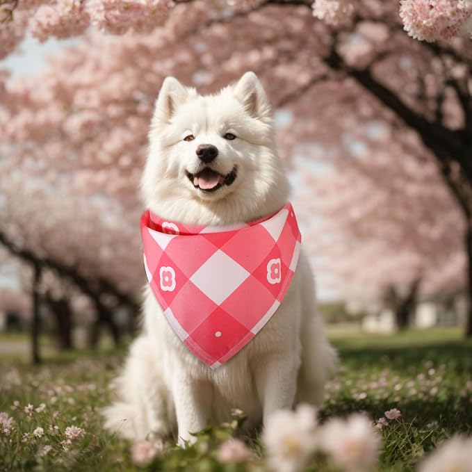Sweetude 60 Pcs Spring Plaid Dog Bandanas Bulk Spring Pet Scarf Bibs Adjustable - Image 6