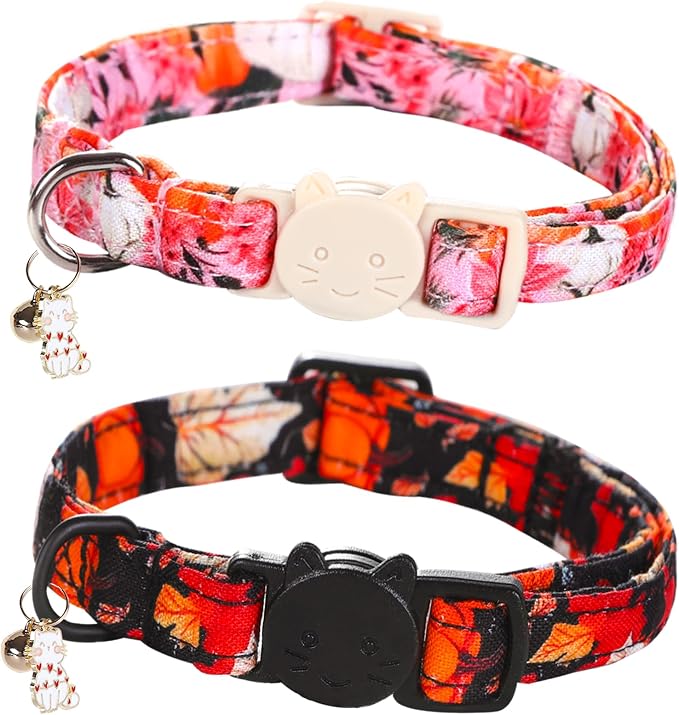 Fall Cat Collar-2 Pack Holiday Cat Collars Pumpkin Print Breakaway by BoboRainbow