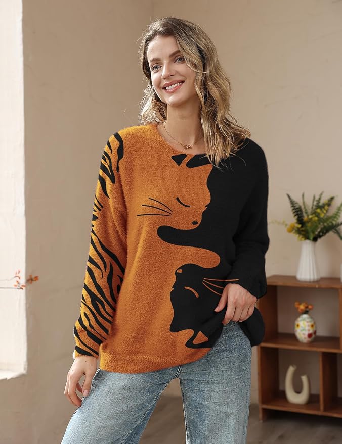 YESNO Women Christmas Sweater Graphic Printed Oversized Pullover Sweaters - Image 2