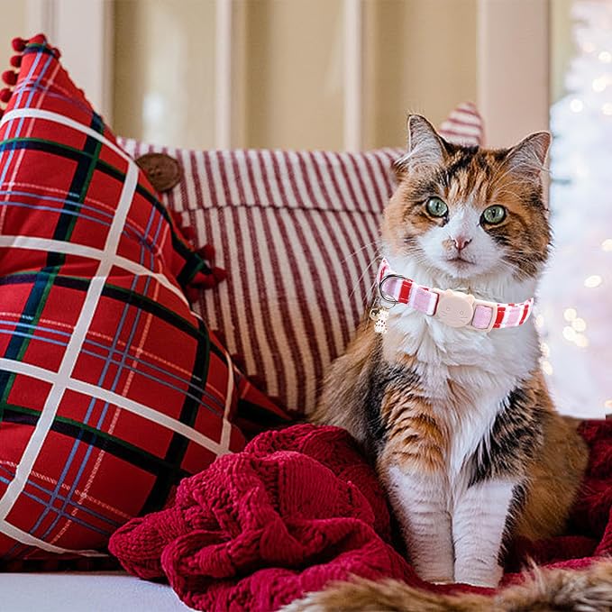 Elegant little tail 2 Pack Cat Collar-Pink Strip Cotton Breakaway Cat Collars - Image 5