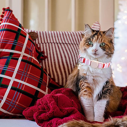 Elegant little tail 2 Pack Cat Collar-Pink Strip Cotton Breakaway Cat Collars - Image 5
