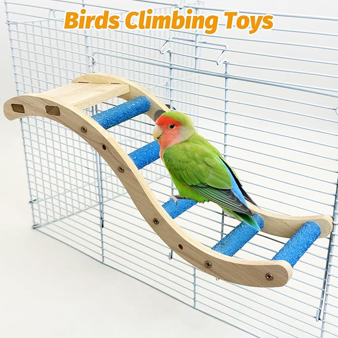 Nature Wooden Bird Ladder Pet Parrots Climb Bridge Exercise Stands - Image 3