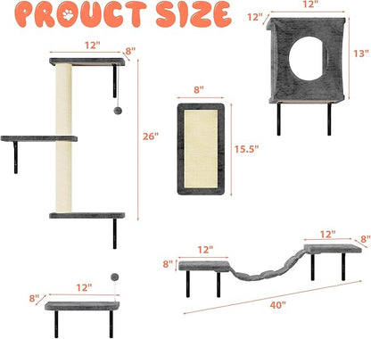 NUNU LAB Cat Wall Shelves Set, Scratching Post, Wall Shelves - Image 5