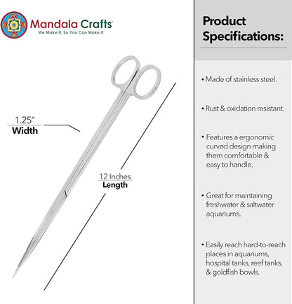 Mandala Crafts 12 Inches Silver Stainless Steel Straight Aquarium Scissors - Image 3