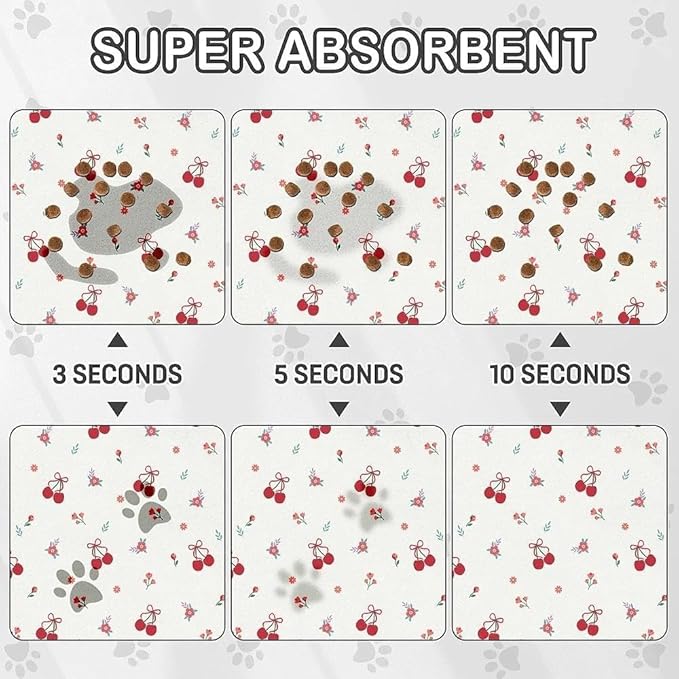 Dog Food Mat for Pet Cat Food Mat, Cherry Absorbent Quick Dry Dog Bowl Mats for - Image 3