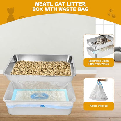 23.6''x15.7''x6'' Stainless Steel Sifting Litter Box, XL Large Metal Sifting - Image 5