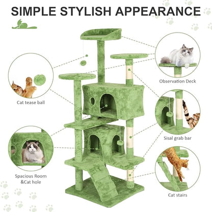 70 Inch Green Cat Tree, Tall Cat Tower - Image 2