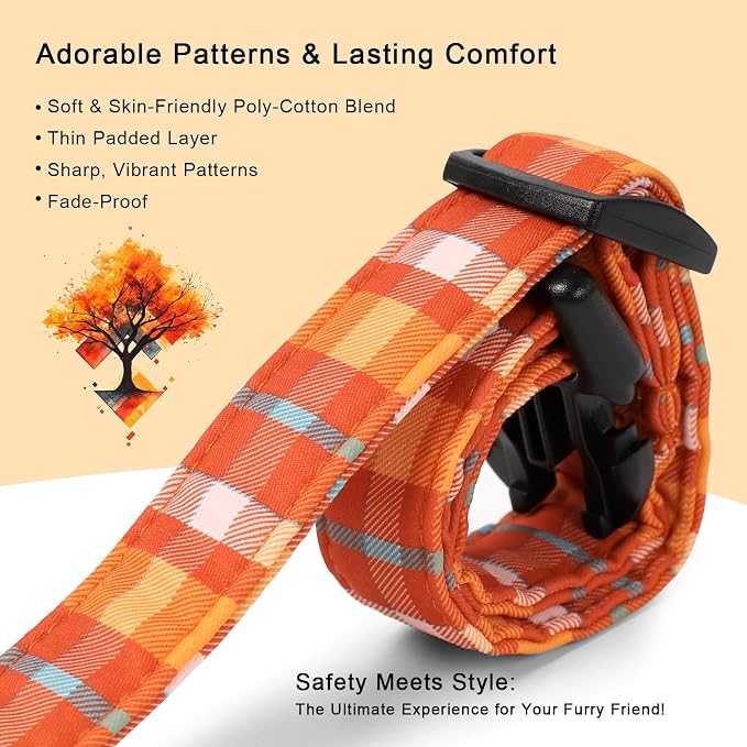 Fall Dog Collar Cute Orange Plaid Puppy Collar - Image 4