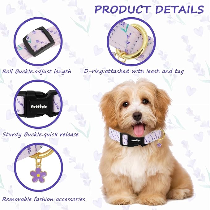 Dog Collar for Medium Dogs, Spring Purple Dog Collars - Image 3