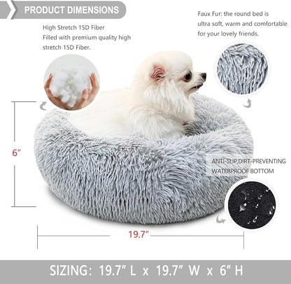 Calming Donut Dogs Beds for Small Dogs Washable, 19inch Fluffy Round Puppy Bed - Image 4