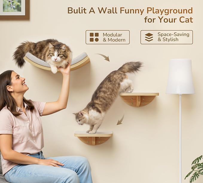 Wall Mounted Cat Steps 2 Pack – Square Wood Cats Shelves - Image 4