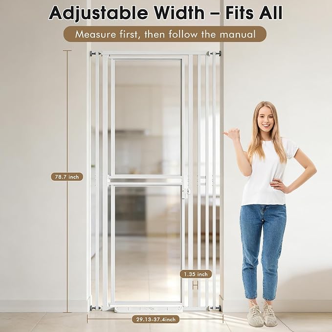78.7" Extra Tall Cat Gate, Adjustable 27.5"-37.4" Wide Pet Proof Safety Gate - Image 3