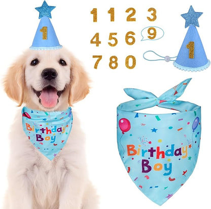 Dog Birthday Bandana Set, Dog Birthday Party Supplies, Puppy Boy Girl Birthday by Yicostar
