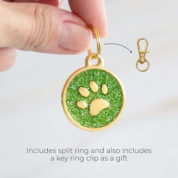 Paw Shape Dog ID Tag Stainless Steel Custom Laser Engraved, Cute Bling Glitter - Image 6