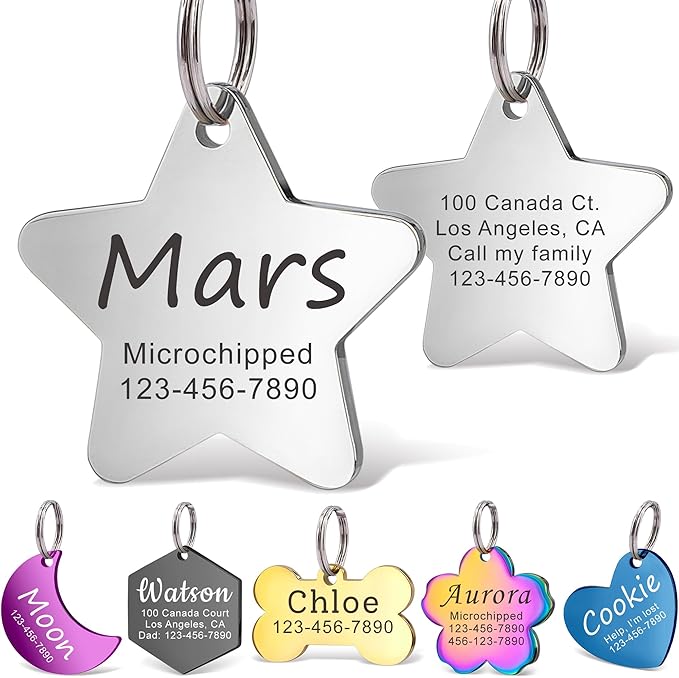 Anavia Personalized Pet ID Tags, Stainless Steel Glossy Laser Engraved Dog Cat by Anavia
