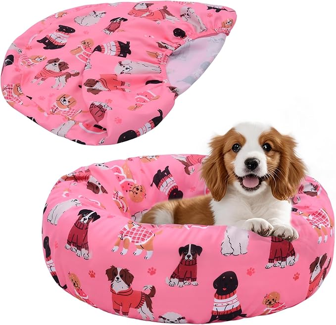 Round Replacement Dog Bed Covers Elastic Edged Washable Pet Bed Protector by Hoopttay