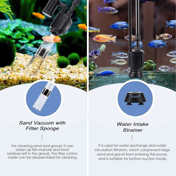 AQQA Electric Aquarium Gravel Cleaner, 6 in 1 Automatic Fish Tank Cleaning - Image 2