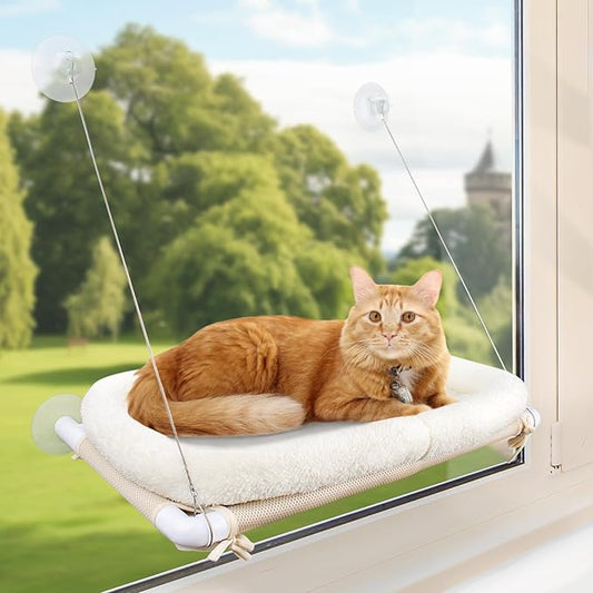 Fluffy Cat Window Bed for Indoor Cats – Strong Suction Cup Hammock by PEFUNY