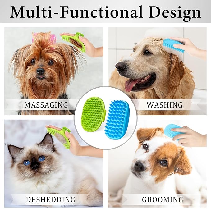 2PCS Dog Bath Brush Set | Adjustable Handle Dog Scrubber - Image 5