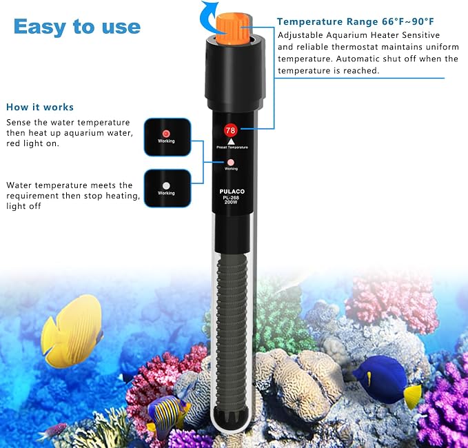 PULACO 200Watt Aquarium Heater for 25-50 Gallon Fish Tank, Adjustable - Image 3