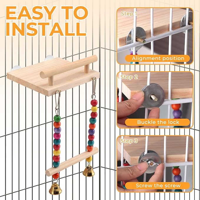 Natural Wood Bird Perch Swing - Image 5
