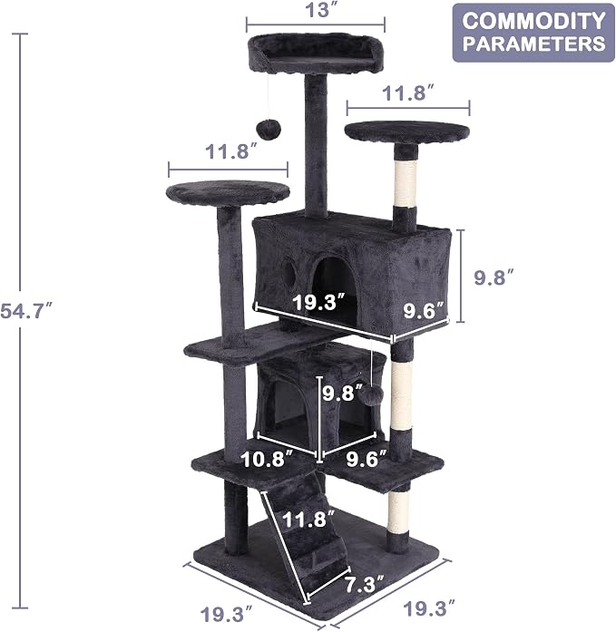 Heavy Duty Cat Tree Tower, Cat Condo, Hanging Ball, Light Grey - Image 6