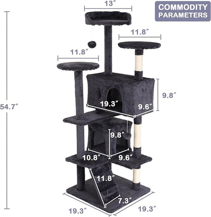 Heavy Duty Cat Tree Tower, Cat Condo, Hanging Ball, Light Grey - Image 6