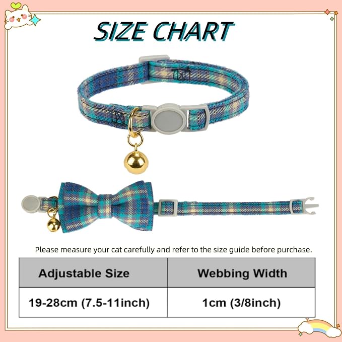 2 Pack Cotton Cat Collar, Removable Bowtie, Plaid Pattern, Safety Breakaway - Image 5