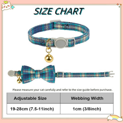 2 Pack Cotton Cat Collar, Removable Bowtie, Plaid Pattern, Safety Breakaway - Image 5