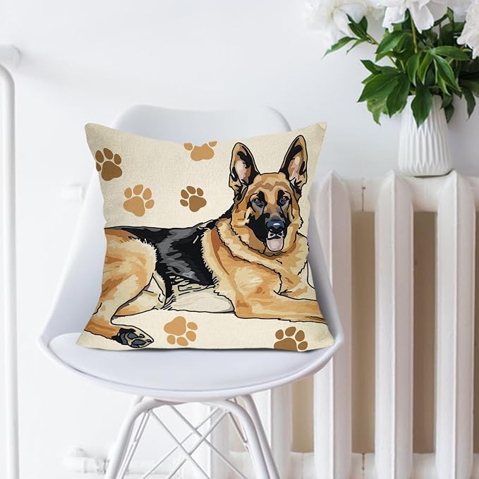 German Shepherd Dog Decorative Throw Pillow Cover 18 x 18, Cute Puppy Paw - Image 4