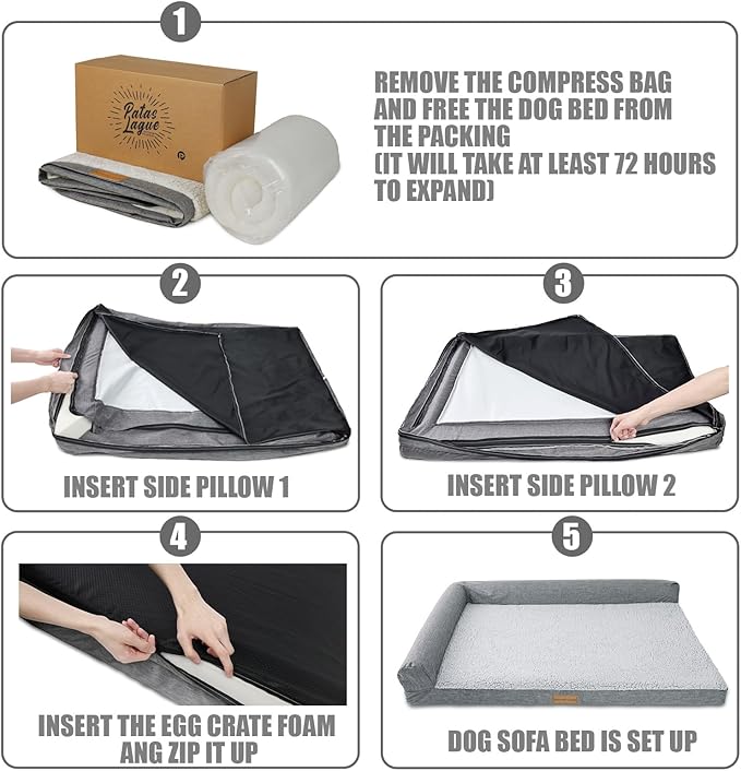 Patas Lague Orthopedic Dog Bed Medium Size Dog 30''X20'', Waterproof L Bolster - Image 6