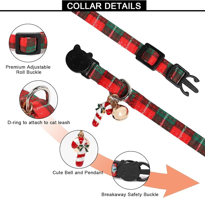 Lionet Paws 2pcs Pack Christmas Cat Collarr, Christmas Tree & Red Green Plaid - Image 2