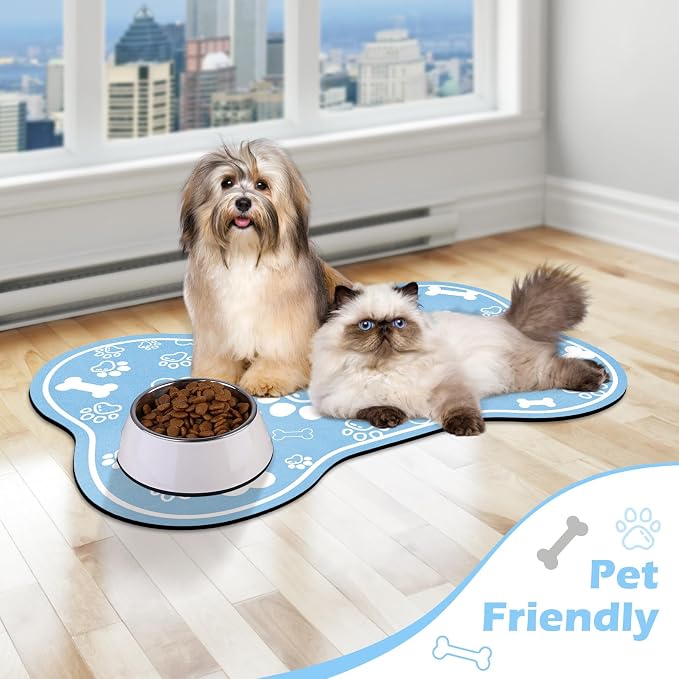 Dog Cat Mat for Food and Water, Rapid Absorbent Pet Feeding Mat, Bone Shaped - Image 6