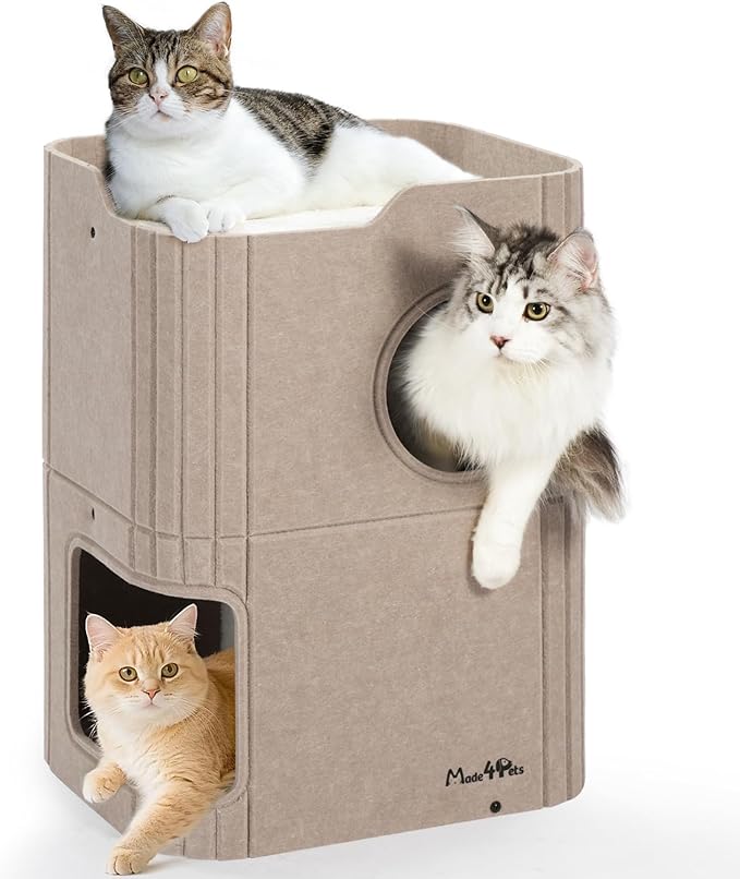 Made4Pets Cat House for Indoor Use, 2-Storey Cube Bed Cave, Covered Hideaway by Made4Pets