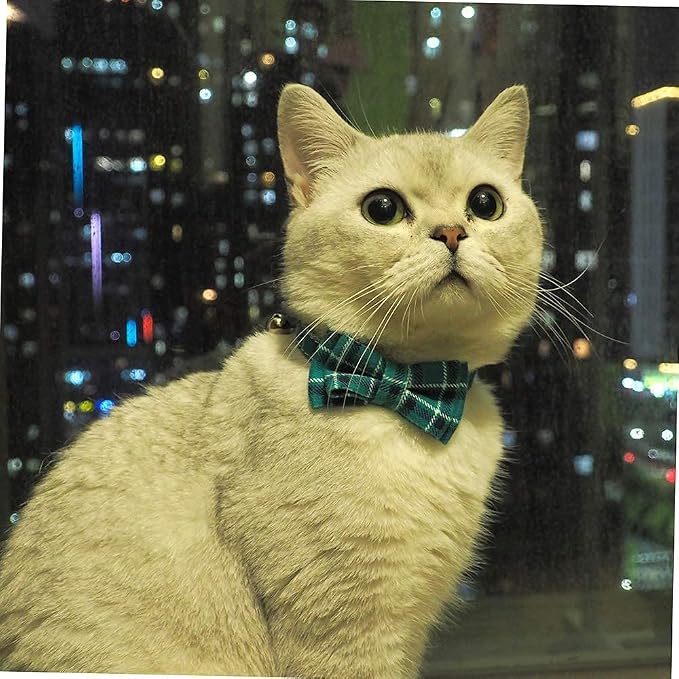 Cat Collar Breakaway with Bell and Bow Tie, Plaid Design Adjustable Safety - Image 2