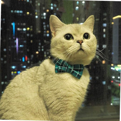 Cat Collar Breakaway with Bell and Bow Tie, Plaid Design Adjustable Safety - Image 2
