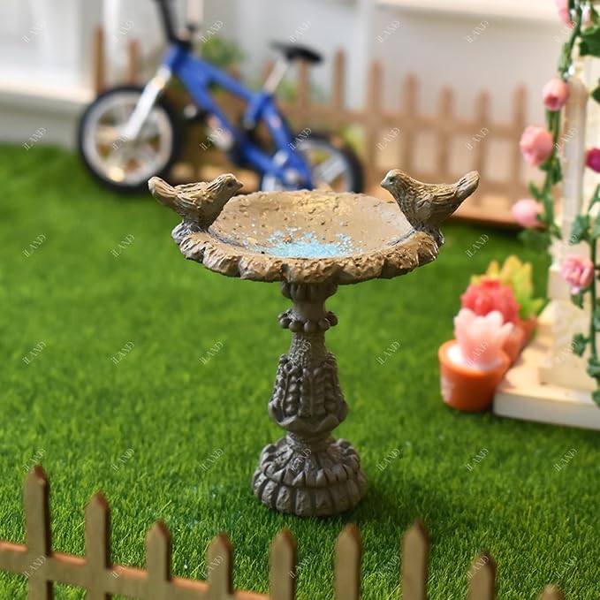 iLAND 1/12 Scale Fairy Garden Accessories Outdoor Miniature Birdbath Fountain & - Image 5