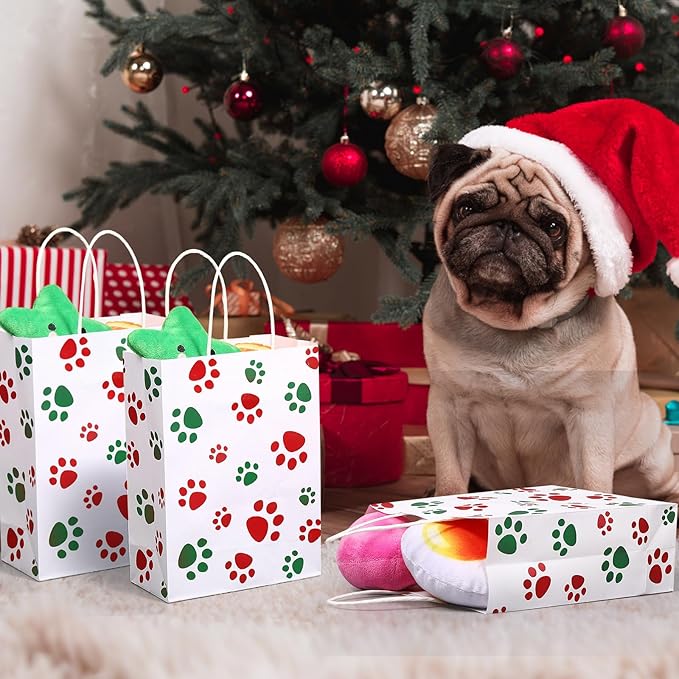 Blulu 20 Pcs Christmas Red Green Puppy Dog Paw Gift Bags - Image 5
