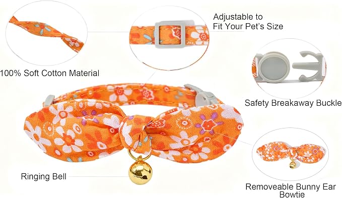 Bowtie Cat Collar with Bell 2 Pack Cotton Breakaway Kitten Collars with - Image 2
