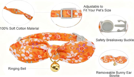 Bowtie Cat Collar with Bell 2 Pack Cotton Breakaway Kitten Collars with - Image 2