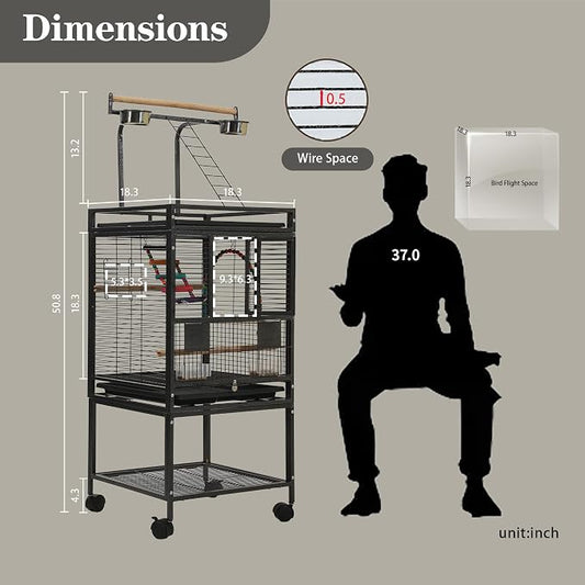 51" Small Bird Cage with Stand, Parakeet Cage, Parrot cage with Parakeet Toys - Image 2