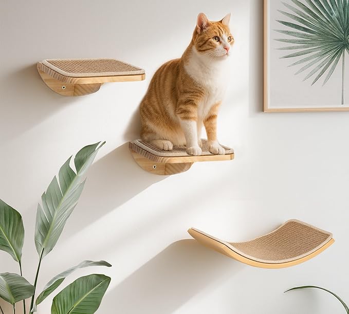Wood Cat Wall Shelves with Sisal Mat – Cats Wall Furniture Steps - Image 5