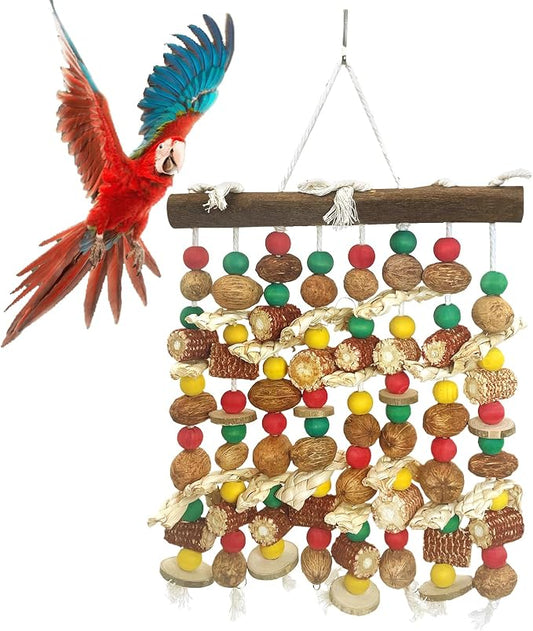 PINVNBY Large Parrot Toys Natural Nuts Corn Cob Wooden Chewing Tearing Toy by PINVNBY